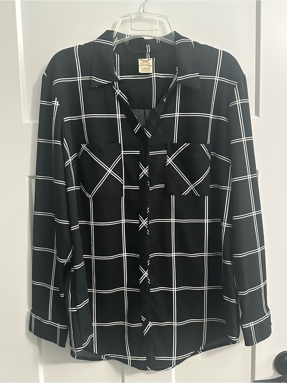 Faded Glory Black and White Windowpane Button-Up Blouse - Picture 1 of 4
